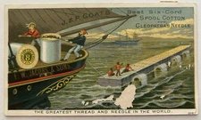 Antique Trade Card J&P Coats Sailboat & Dock Scene 1880/1881 Calendar