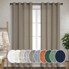 Taupe Linen Curtains 84 Grommet Top 2 Panels Semi Sheer Light Filtering Brown