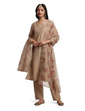 Women's Kurta Pant Set with Embroidered Organza Dupatta