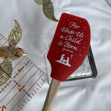 Silicone Wood Handle Holiday Cooking Spatula For Unto Us a Child is Born 12 1/2”
