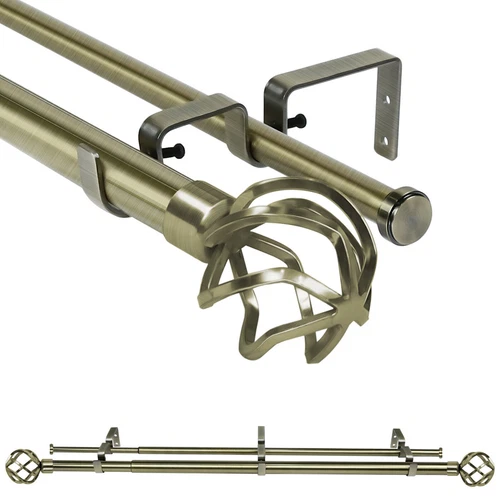 1" gedrehte Kugel Enden verstellbar Doppel Gardine Gardinenstange Set, 28" - 120" - Bild 3 von 35