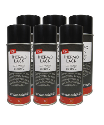 THERMOLACK SCHWARZ 650°C 6x 400ml  Auspufflack Ofenlack Motorlack Grill Lack