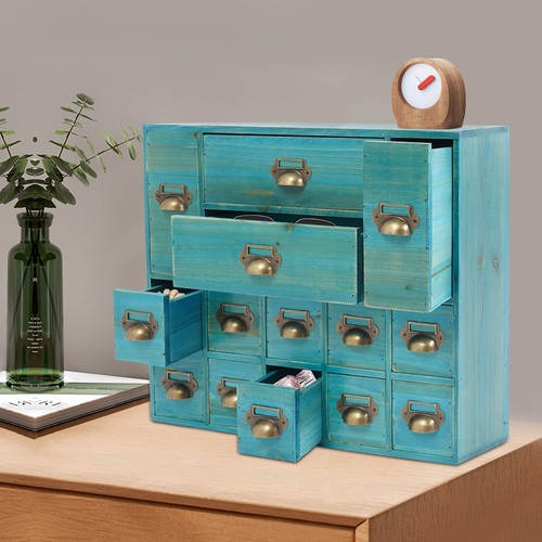 Armario de almacenamiento retro de 14 cajones organizador de joyas de madera para dormitorio mesa - Imagen 14 de 16