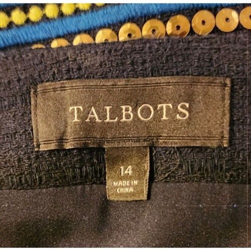 Talbots Women's Sequin Trim Skirt Black Multi Size 14 Cotton Blend Lining Polyes - Picture 4 of 9