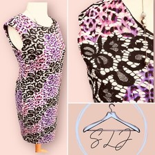 Simon Jeffrey Size 16 Black Pink Dress Floral Lace Print Stretchy Summer L7