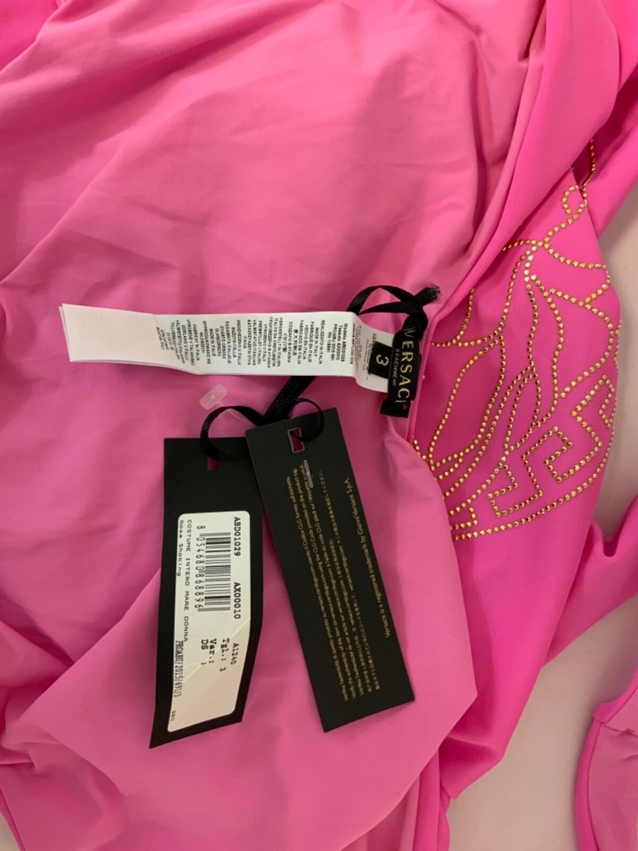 Versace Pink Rhinestones Gold Medusa Swimsuit One-piece sz IT
