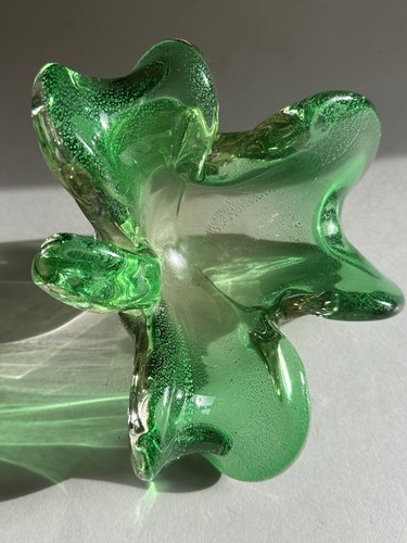 Murano Art Glass Bowl Kelly Green Shamrock Clover Silver Aventurine 1960’s Italy - Picture 24 of 24