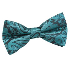 Teal Mens Bow Tie Woven Floral Paisley Pre-Tied Wedding Bowtie by DQT