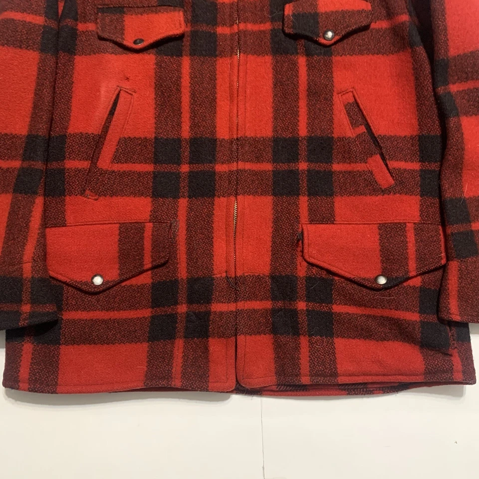40s 50s Vtg Chippewa Woolen Mills Wool Buffalo Plaid Mackinaw Jacket Mens L/XL - Image 3 of 4