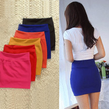 Womens Plain Bodycon Stretch Mini Skirt Office High Waist Bandage Pencil Skirt