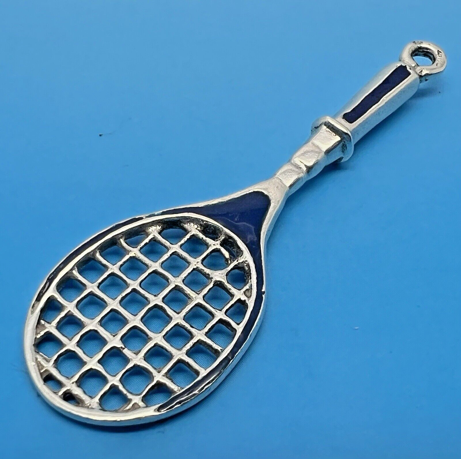 SOLID SILVER & ENAMEL TENNIS RACKET PENDANT LONDO… - image 22