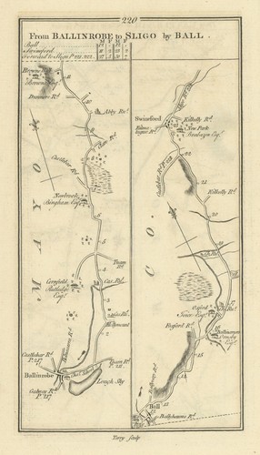 #220 Ballinrobe to Sligo by Ball. Swinford Balla Mayo. TAYLOR/SKINNER 1778 map