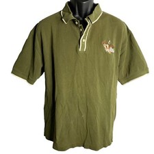 Vintage Y2K Taz Embroidered Polo Shirt XL Green Short Sleeve Buttons Warner Bros