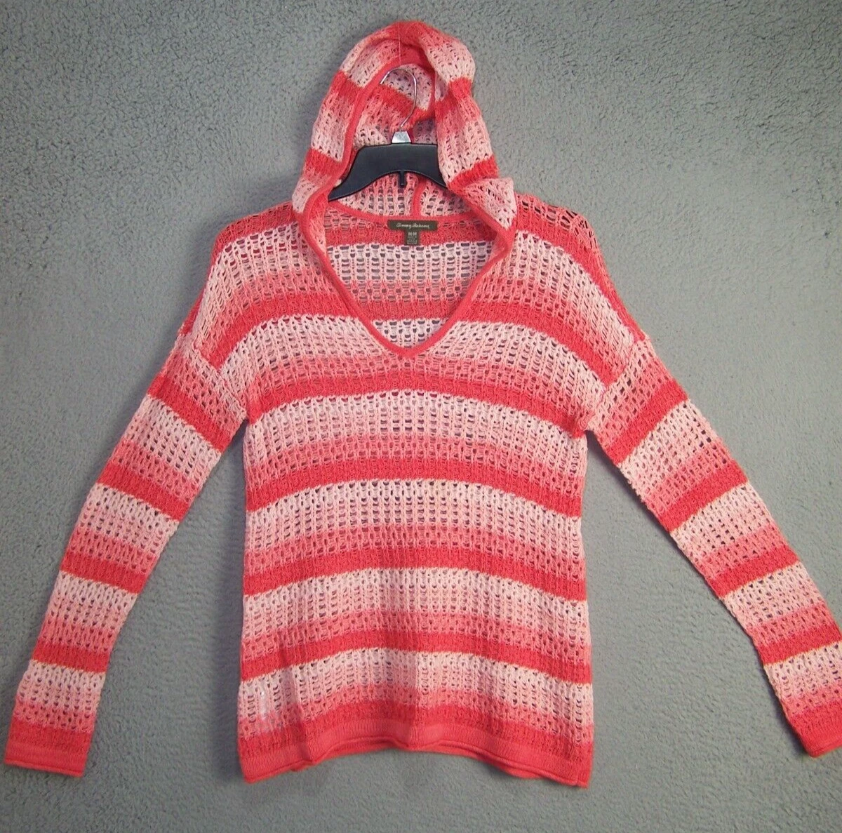 Tommy Bahama Hoodie Womens Medium 8 10 Orange Pink Open Knit Long Sleeve Ladies