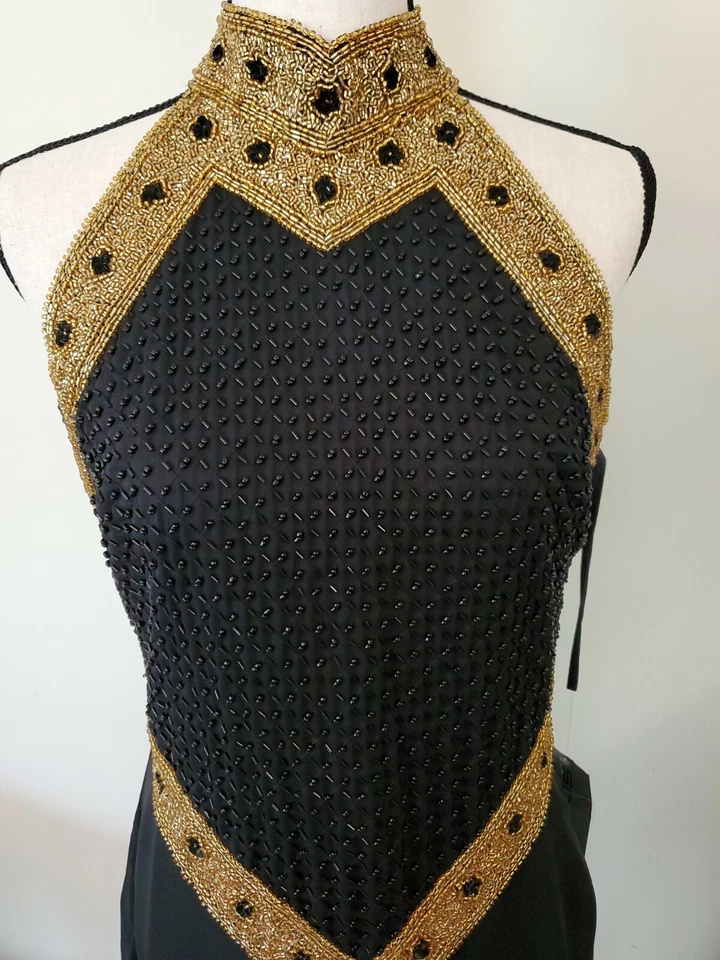 VESTIDO DE NOCHE SEÑORA NUEVO CON ETIQUETAS ESCALA MADRE DE LA NOVIA NEGRO Y DORADO TALLA M Foto 2 de 4