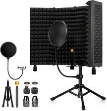 Recording Microphone Isolation Shield with Pop Filter & Tripod Stand Foldable Mi