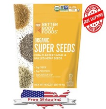 BetterBody Foods Organic Super Seeds, Chia Seeds, Flaxseed Meal, 16 oz