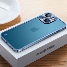 For iPhone 15 16 17 Pro Max 14 13 Metal Frame Bumper Matte Clear Hard Back Case