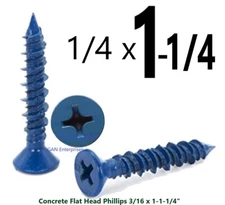 Concrete Flat Head Phillips 1/4 x 1-1/4" block, Brick, Masonry Screw Tapcon