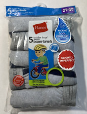 Hanes 5 Toddler Boys' Tagless Boxer Briefs Slightly Imperfect Gray 2T-3T Wicking
