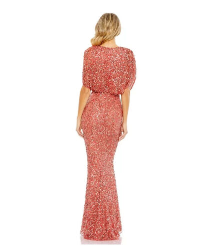 Mac Duggal Draped Sleeve V-Neck Gown in Paprika Size 18 NEW with tags - Picture 3 of 8