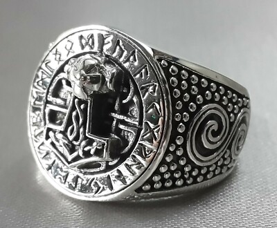 Thor's Mjolnir Hammer Elder Futhark Old Norse Rune Celtic 925 silver ring 