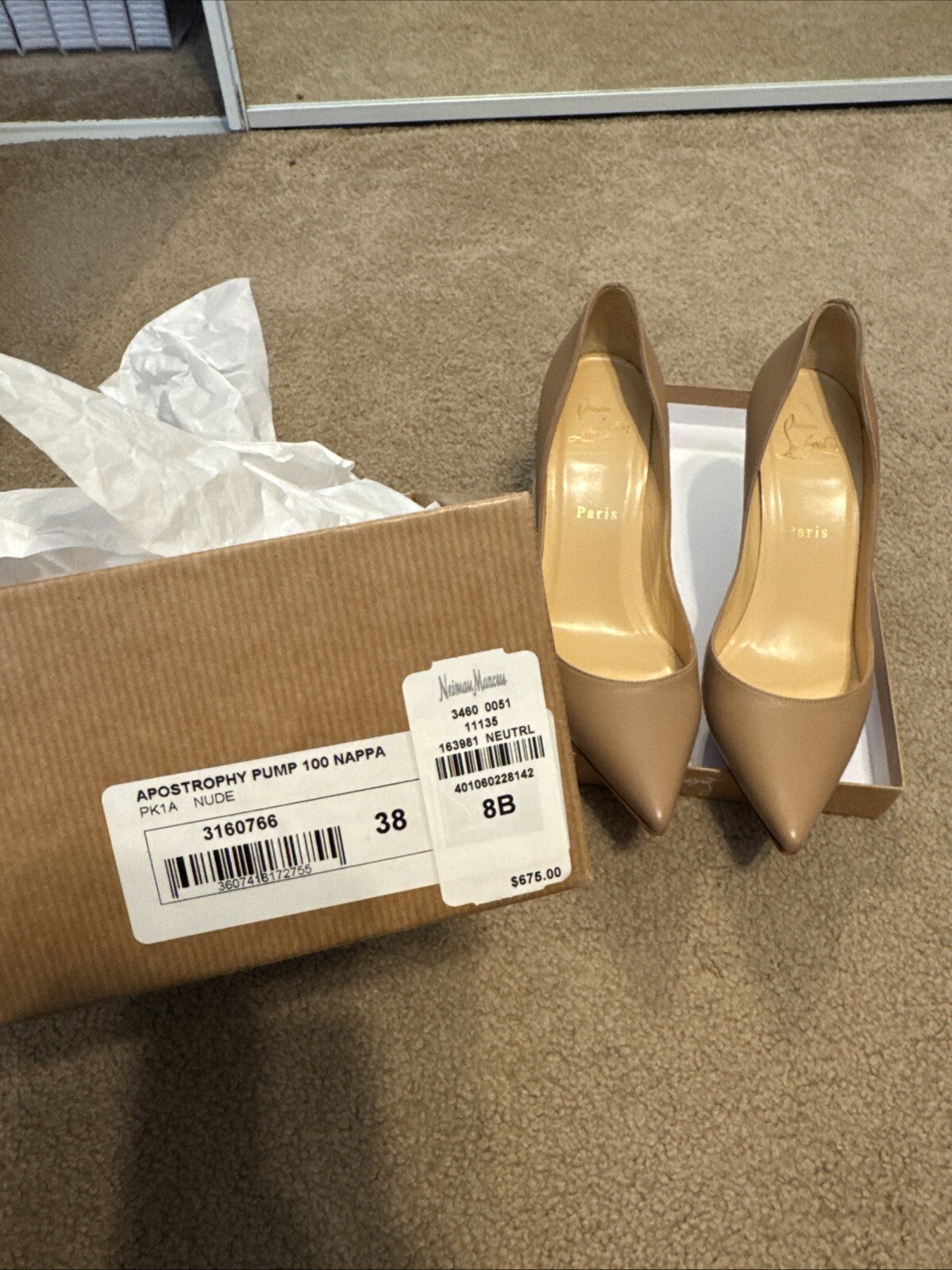 Christian Louboutin Apostrophy 100 Pump Nappa Nude Size 38 image 5