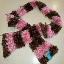 CEJON GIRLS WINTER SCARF pink brown broad stripes one size fits most stretchy