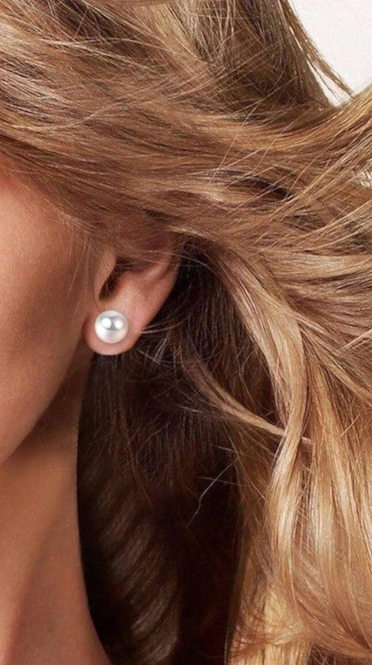 Orecchini da lobo Argento 925 Sterling chiusura a farfallina Perla Varie Misure - Immagine 4 di 4