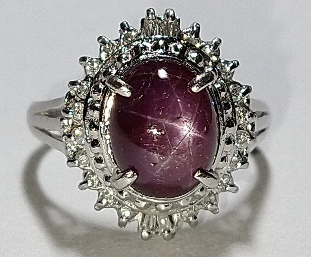 Solid platinum 3.18 carat natural star ruby diamond ring 5.35 grams sz 5 pt900