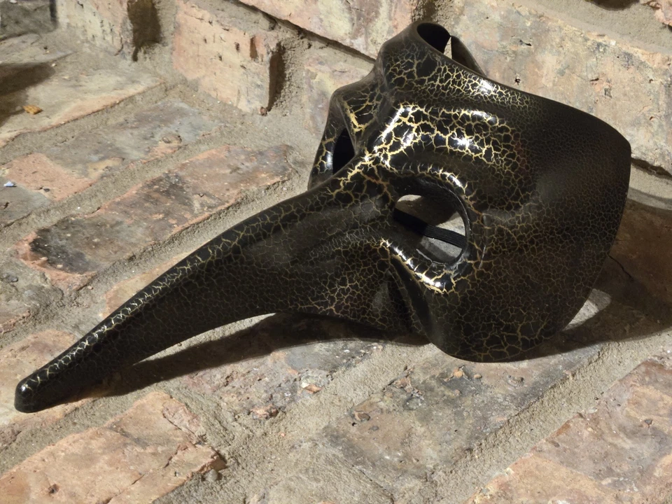 Mask Venetian Plague Doctor Carnival Mardi Gras Masquerade Black Gold Halloween - Image 3 of 4