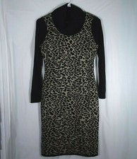 Calvin Klein Womens Sweater Dress Size S Black and Leopard Print 