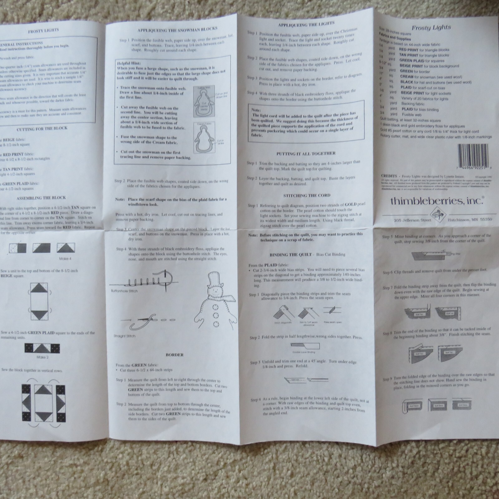 Thimbleberries Inc Frosty Lights Patchwork Quilt Kit Fabric & Instructions eBay
