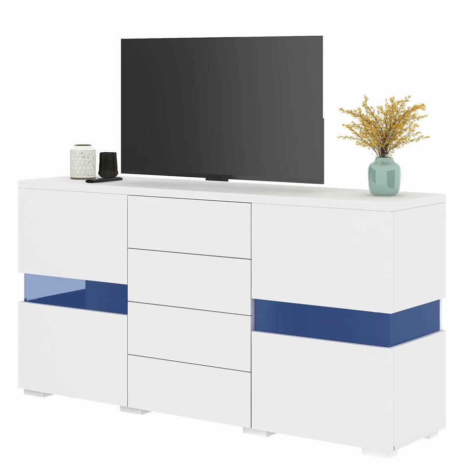 Hochglanz Sideboard mit LED-Leuchten Kommode Schrank Highboard Anrichte Weiß  - Bild 3 von 4