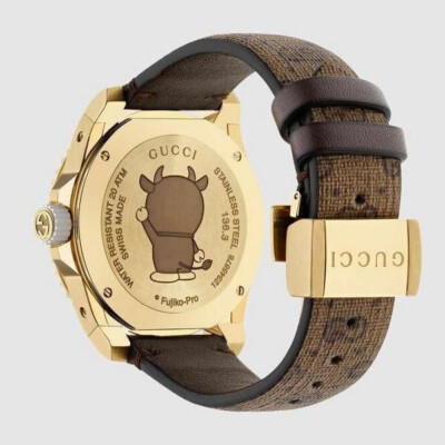 Gucci Dive Doraemon Brown Dial Gold Case Men's Watch YA136334 for