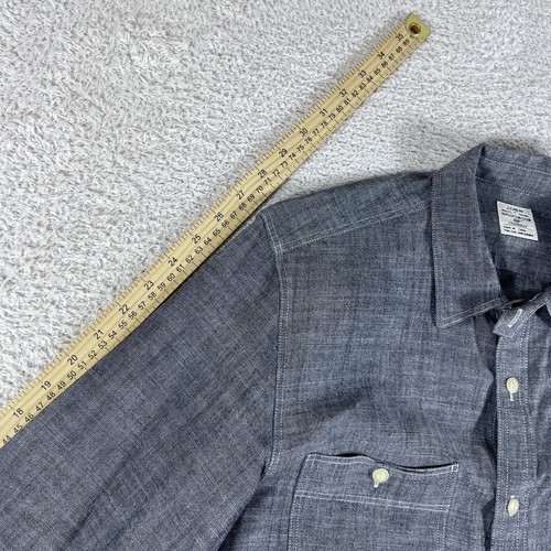J Crew Chambray Shirt Mens Medium Gray Button Up Chin Strap Work Long Sleeve Y2K - Picture 9 of 12