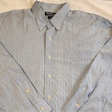 Polo by Ralph Lauren Classic Blue Striped Button Up Long Sleeve Shirt, Size XL