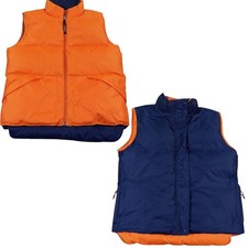 VTG LL Bean Puffer Vest Women Small Orange Navy Reversible Goose Down Quilted