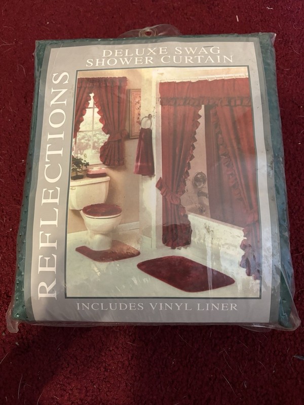 REFLECTIONS BY MADISON VINTAGE NWT DELUXE SWAG SHOWER CURTAIN JADE GREEN W LINER