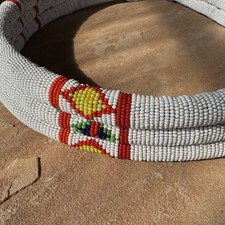 Vintage Beaded Belt South African Tribal Waist Belt Glass Seed Beads Metal