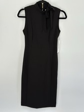 Calvin Klein Black Ponte Stretch  Sleeveless Bow Tie Sheath Dress Women's 2