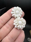 VTG WHITE MILK GLASS BEADED HUGGIE EARRINGS SCREW-ON