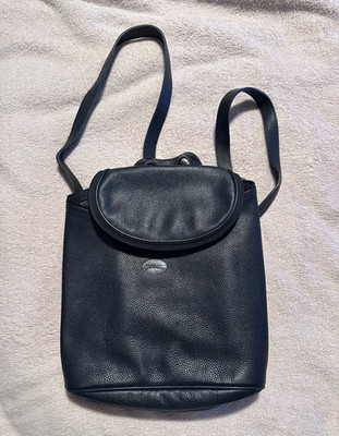 Longchamp Vintage Black Pebbled Backpack Zip Closure 