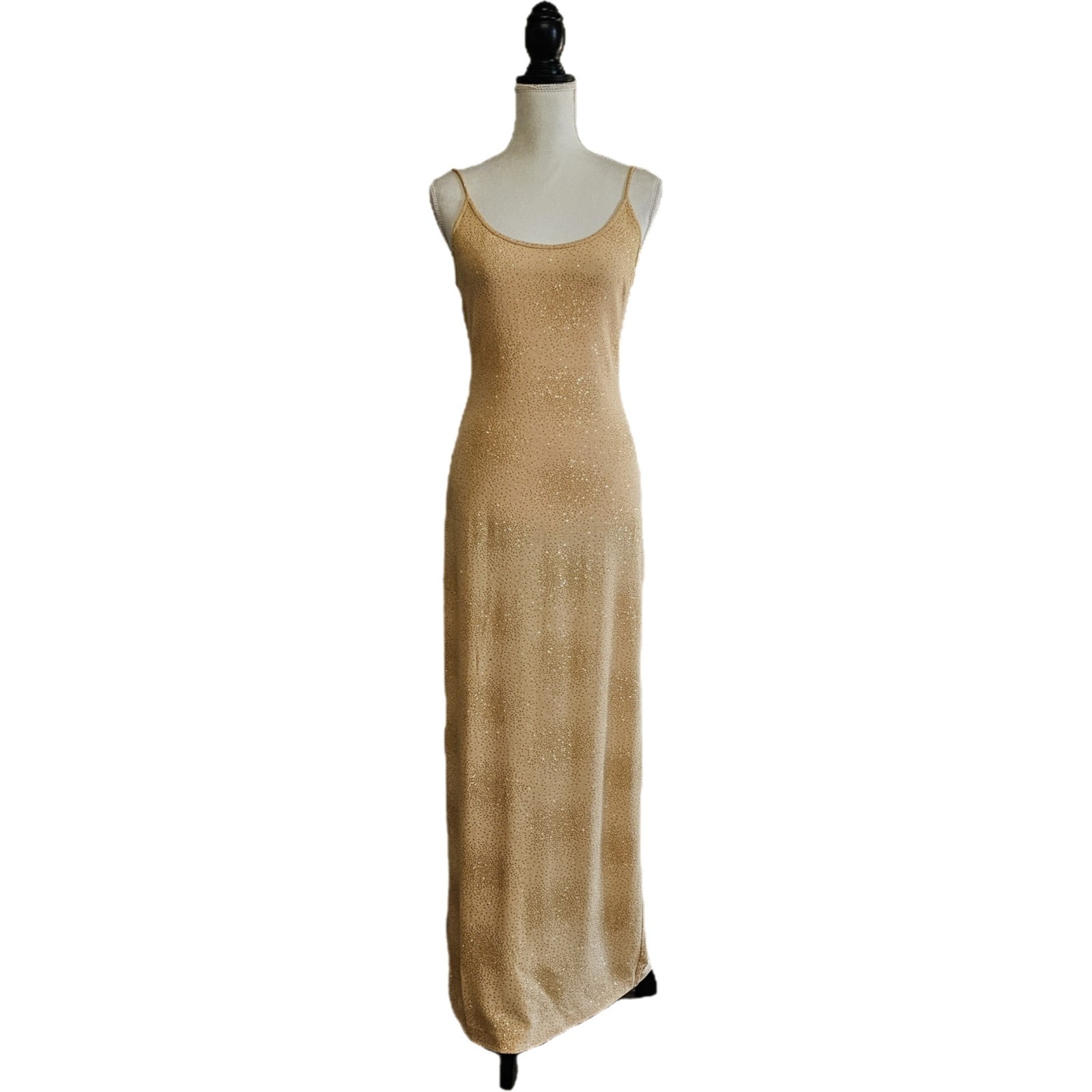 Vintage 90s Alex Evenings Gold Glitter Maxi Skip Dress Size 6 Glam Hoco Formal