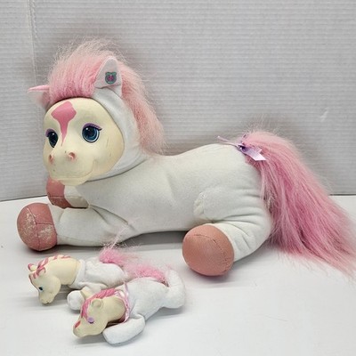 Vintage Hasbro Pony Surprise Mom + 2 Babies Foals Plush 1992 White & Pink RARE