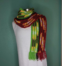 New Hand Crocheted Long Rectangle Neck Scarf Shawl Wrap multi-color