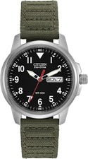 Citizen Eco-Drive BM8180-03E Military Mens Watch Black Dial Green Canvas NEW
