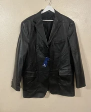 Stafford Essentials Men’s Genuine Leather Blazer Jacket Black Size Medium