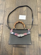 Gucci Black Leather Lilith Coral Snake Bamboo Handbag