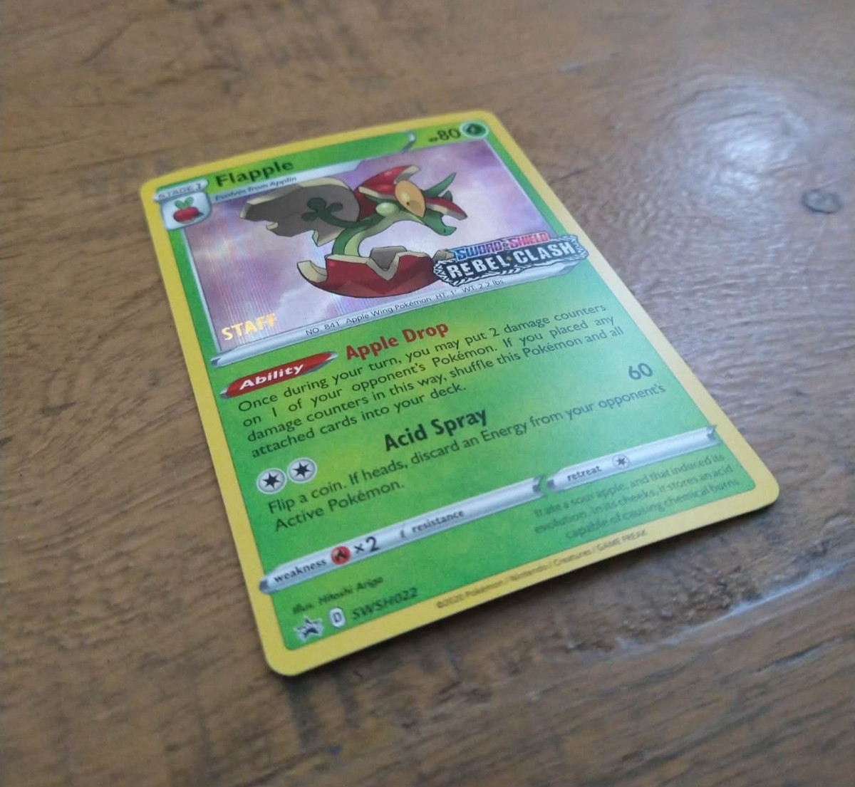 FLAPPLE POKEMON STAFF PROMO REBEL CLASH PRERELEASE SWSH022 NM-MINT